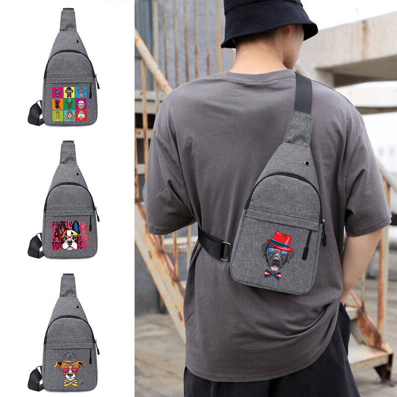Men's Shoulder Bag Canvas Sport Crossbody Trend Outdoor Chest Bag for Men Daily Picnic Travel Phone Chest Bag Dog Series Pattern