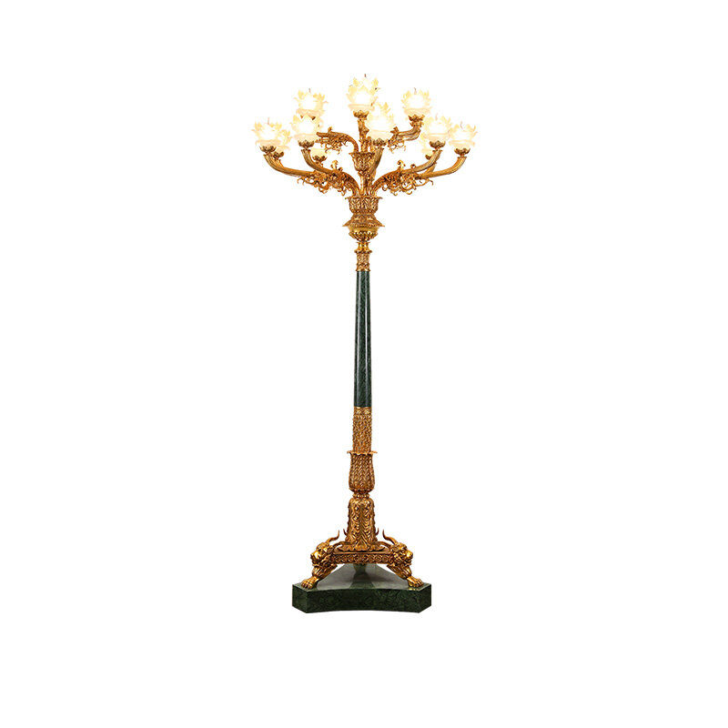 XUANZHAO Masse Blumen Lampenschirm Boden Licht Mit Goldenen Kupfer Statue Hellebarde Kunst Dekorationen Wohnzimmer Boden Lampen