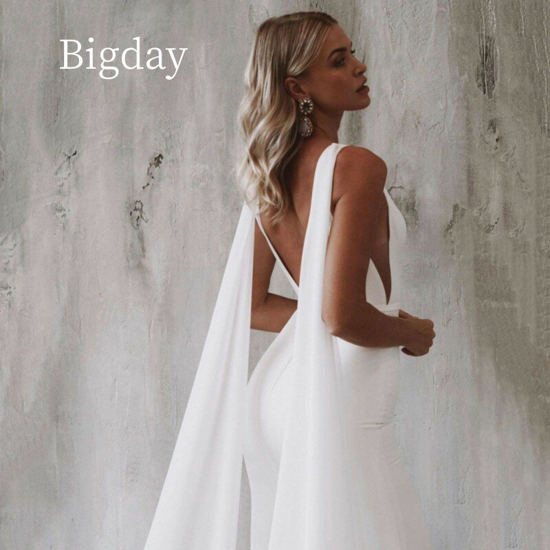Elegant Mermaid Wedding Dress Women 2024 V-Neck Open Back White Satin Spaghetti Straps Bridal Gown Sweep Train Vestidos De Novia