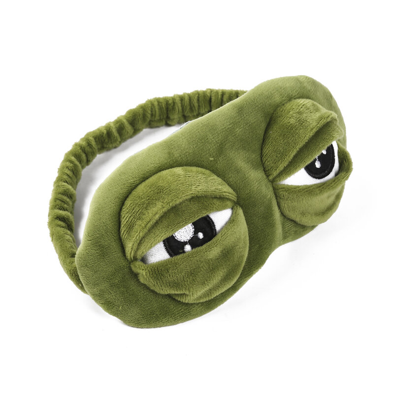 Máscara de ojos 3D divertida y creativa, máscara de felpa suave de dibujos animados, apta para dormir, Pepe the Frog, Sad Frog, Verde