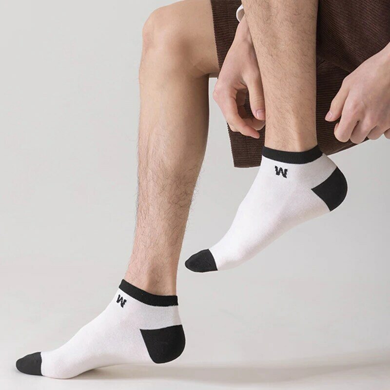 Meias de tornozelo engraçadas casuais masculinas, malha esportiva curta de corte fino moda, meia de poliéster algodão para tubo baixo, 5 pares por lote