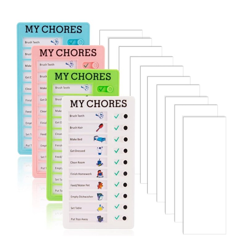 4 Pieces Portable Chore Chart Memo Plastic Board With 10 Detachable Cardstock Fit For Kids Home