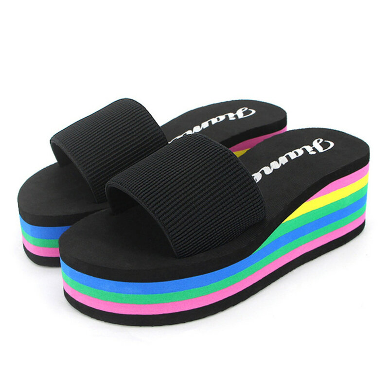 Sandalias de plataforma para mujer, zapatillas de baño con cuña, chanclas de playa de tacón alto, zapatos informales de playa, 2023