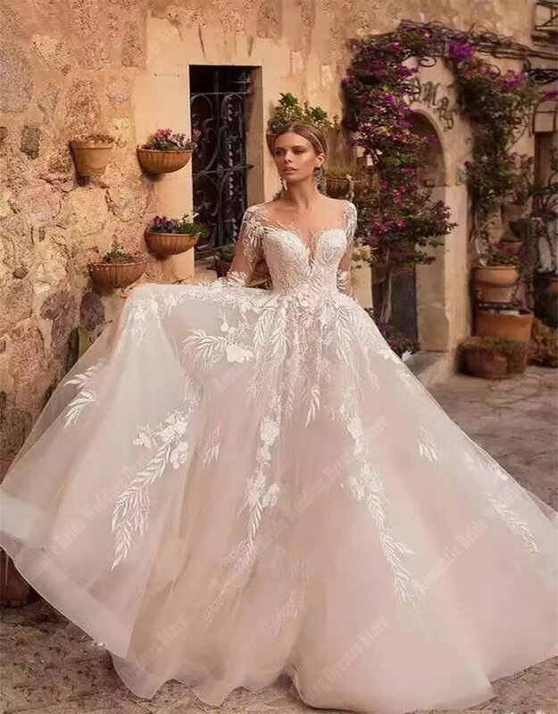 Eleganti abiti da sposa con colletto a cuore per le donne nuovo elenco popolare maniche lunghe lunghezza di lavaggio principessa Vestidos De Noivas