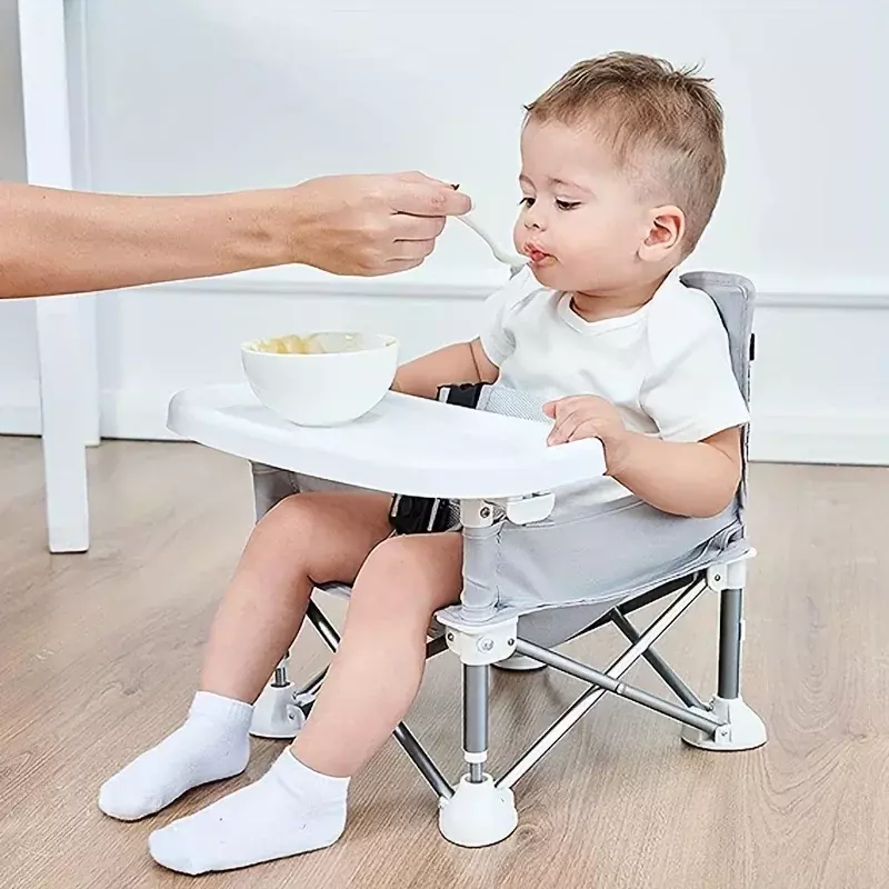 Kursi bayi ringkas dapat dilipat bahan Aloi Aluminium, kursi bayi aman dengan sabuk aman untuk dalam dan luar ruangan, mudah digunakan untuk piknik dan berkemah