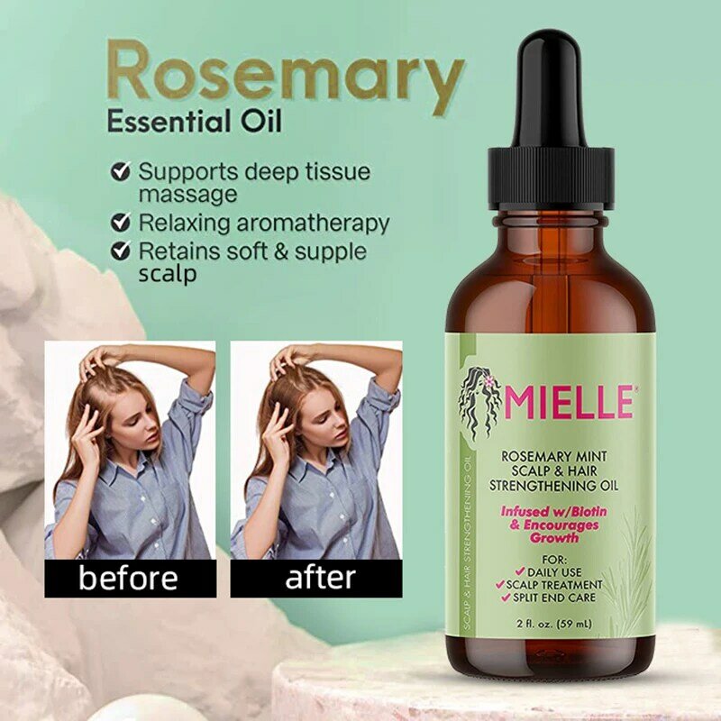 Aceite esencial para el crecimiento del cabello, aceite de menta de Romero para fortalecer el cabello, tratamiento nutritivo para Mielle seco orgánico y puntas abiertas