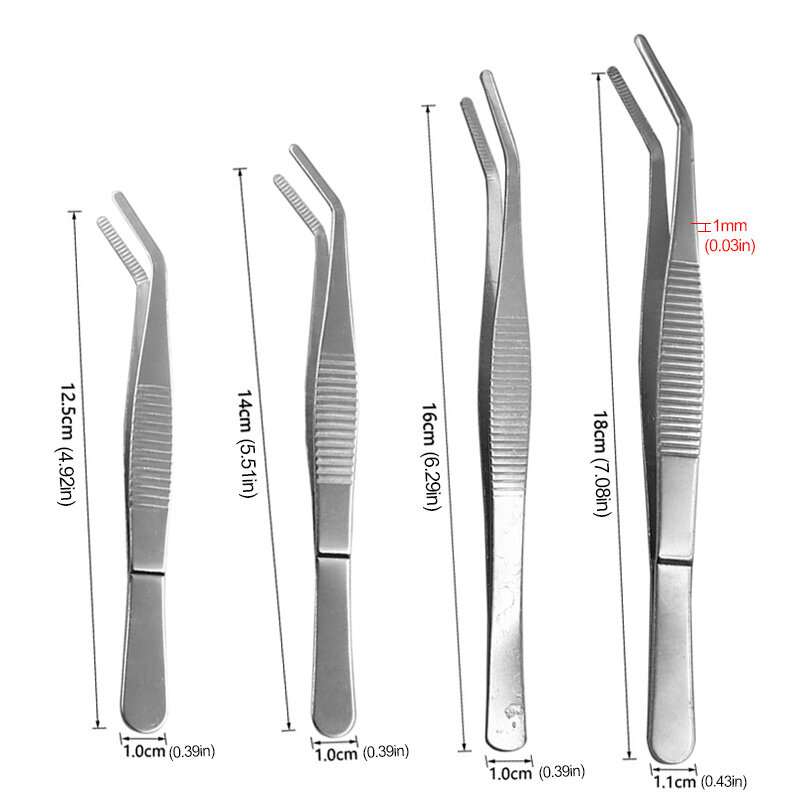 歯付きステンレス鋼ピンセット、ガーデニングクリップ、鋸歯状、湾曲、DIY、増粘、ストレート肘、125-180mm