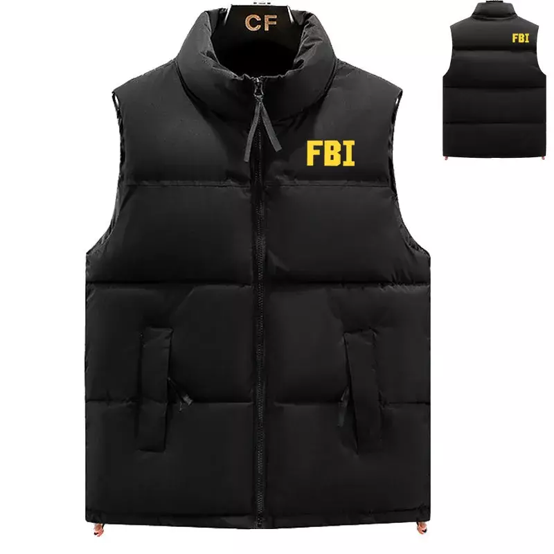 Thicken men's down cotton jacket FBI print Color contrast design men's high-end down vest High quality men's cotton jacket