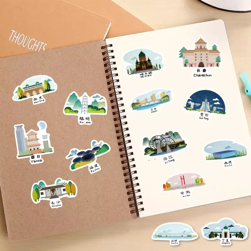 50Pcs China City Landmarks Stickers Suitcases Laptop Mobile Phone Guitar Water Cup Skateboard Decals Graffiti Sticker