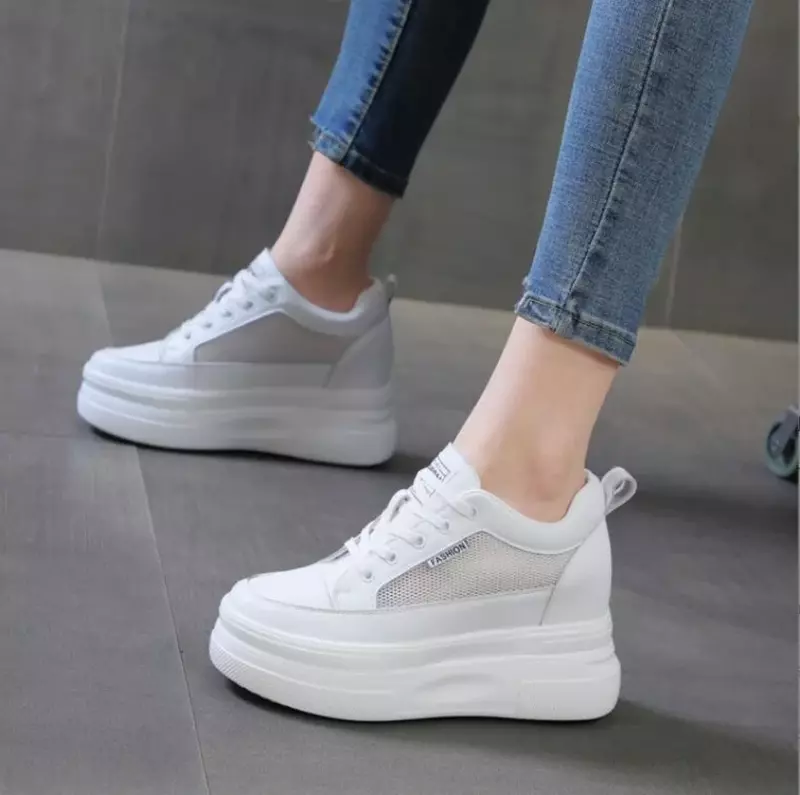 New Genuine Leather Women Casual Shoes 10cm Platform Wedge Female Women Fashion Sneakers Chunky Spring Autumn Shoes Summer