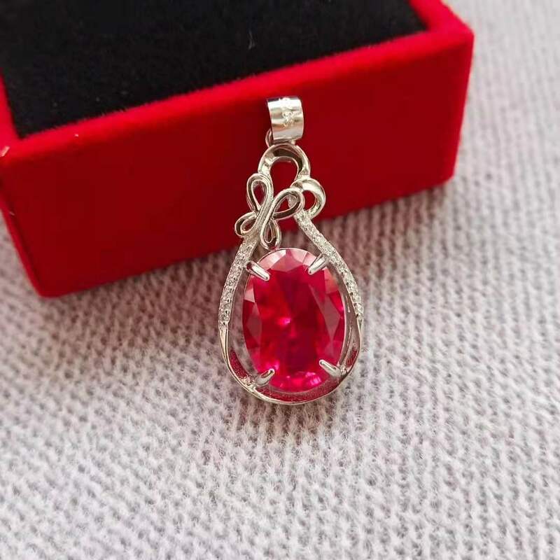 Pigeon blood ruby Red corundum Necklace Pendant 925 Silver women's pendant pop jewelry 10x14mm