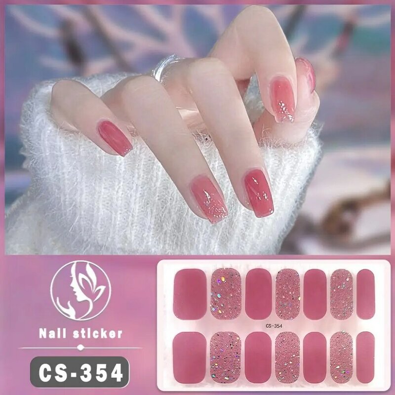 14Tips Foil Gel Nail Stickers Self-Adhesive Glittering Nail Art Stickers Simple Semi Cured French Manicure Decal