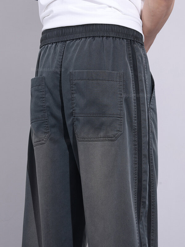 Брюки мужские тонкие, мягкие свободные широкие штаны с эластичным поясом, повседневные винтажные, летняя одежда
