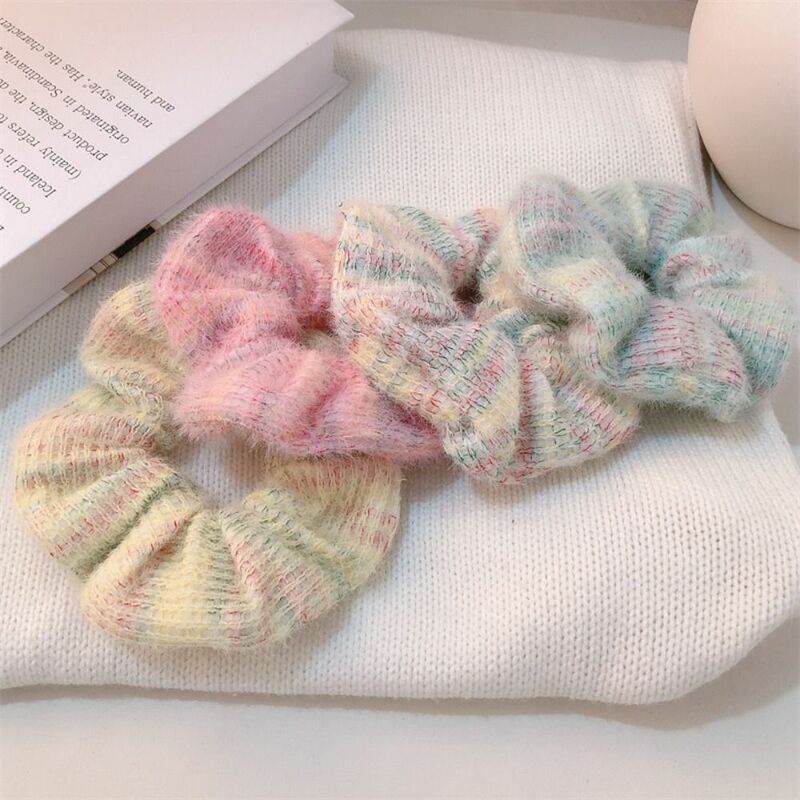 Korean Style Sweet Knitted Hair Rope Ponytail Holder Rubber Band Winter Plush Scrunchies Elastic Hairbands Knitted Hair Hoop