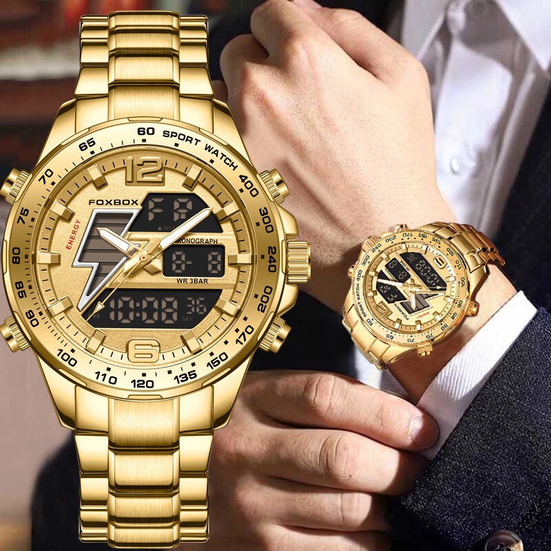 นาฬิกาแฟชั่นนาฬิกาข้อมือสำหรับผู้ชายแบรนด์ Lige กันน้ำได้30เมตร, นาฬิกาข้อมือกันน้ำดูอัล
