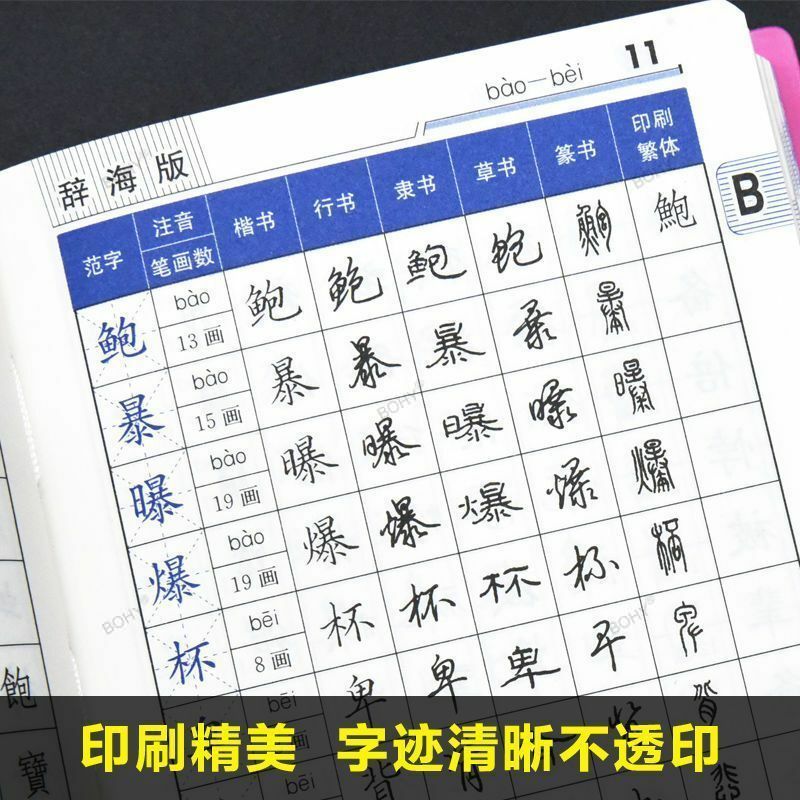 Caractères chinois communs pour stylo, 5 scripts, calligraphie, dictionnaire, régulier, courant, officiel, sceau, format de poche