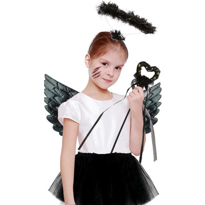 Set kostum Cosplay sayap malaikat hitam, Kit kostum sayap malaikat gelap Halloween, set pakaian bertema untuk performa panggung karnaval Halloween