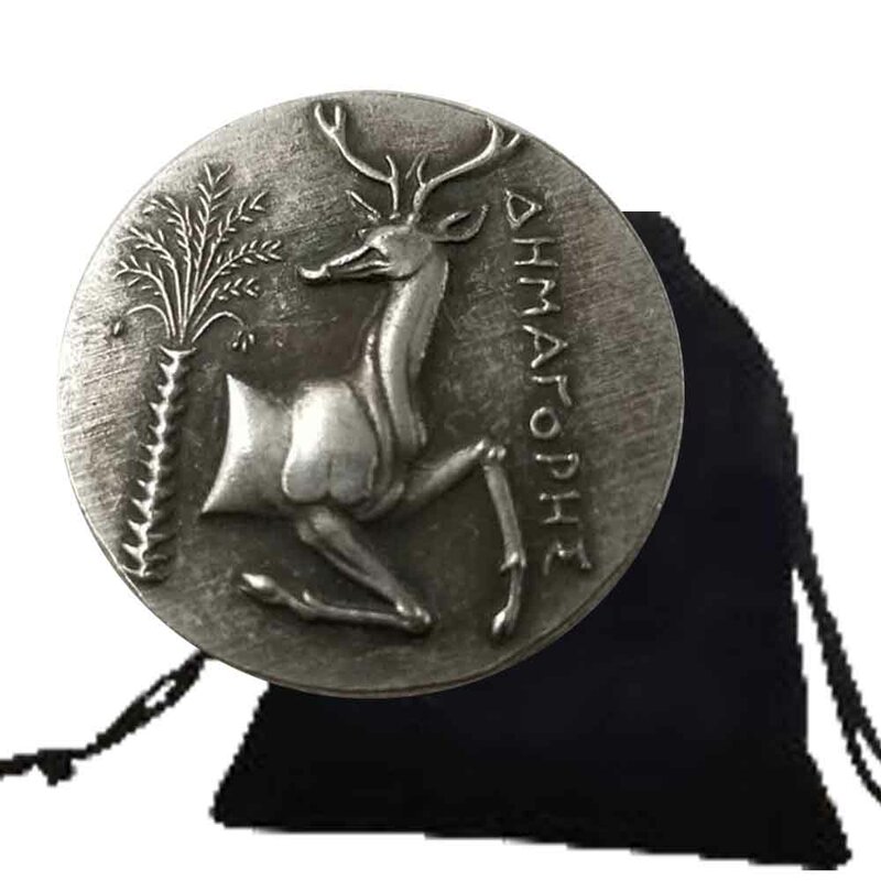 Moneda divertida de Arte de diosa de Athena griega de lujo, monedas conmemorativas de la buena suerte, bolsillo de pareja, moneda del mundo + bolsa de regalo