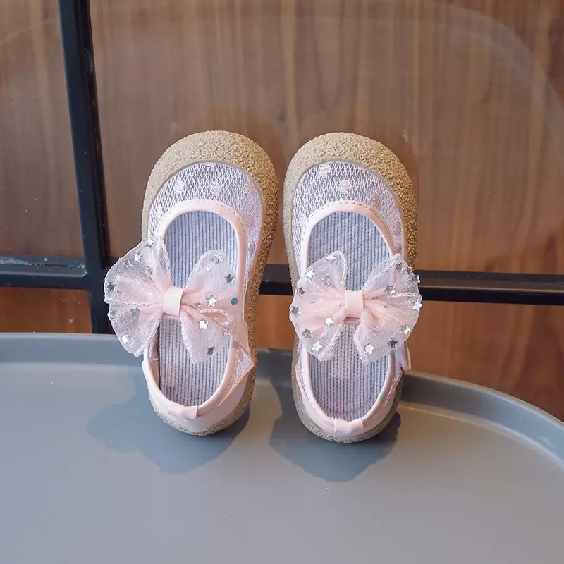 Sandalias de princesa con lazo de encaje para niña, zapatos informales transpirables de retales, a la moda, para primavera y verano, novedad