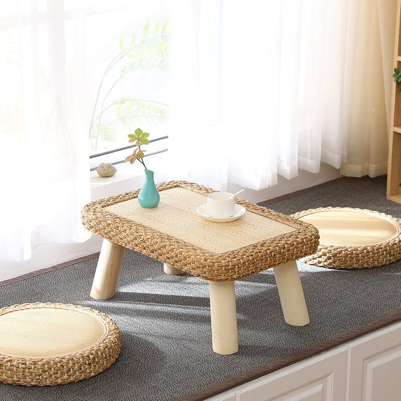 Mesa pequeña de centro, mesa de tatami de madera maciza, mesa redonda pequeña para balcón, mesa creativa para el hogar