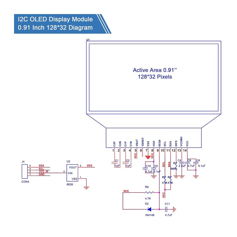 5 Pieces I2C Display Module 0.91 Inch I2C OLED Display Module I2C OLED Screen Driver DC 3.3V-5V(White Light)