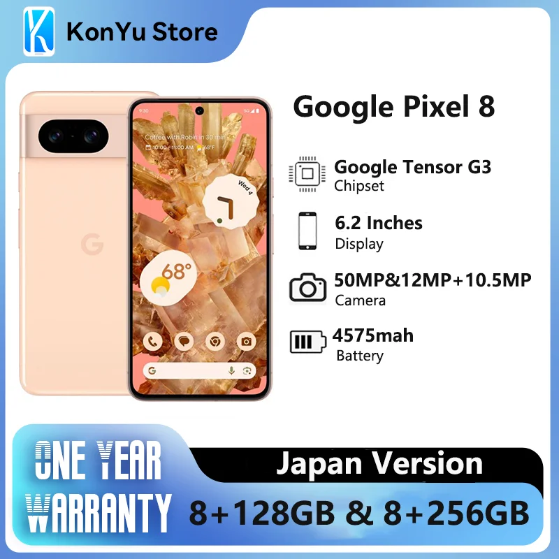 Google Pixel 8 Tensor G3, 2023 mAh, 4575 GB y 128GB, OLED, Android 14, 27W, IP68, resistente al agua, 5G, 256