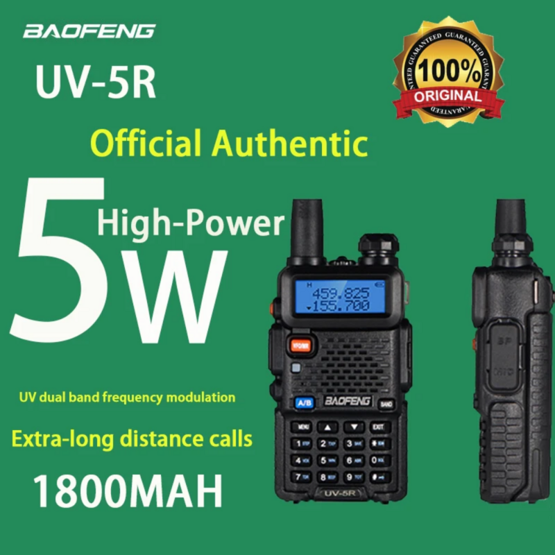Baofengハンドヘルドハイパワートランシーバー、デュアルバンド周波数、LEDスクリーン、uv5r、vhf、UHF136-174MHz、400-520mhz、5w、1800mah