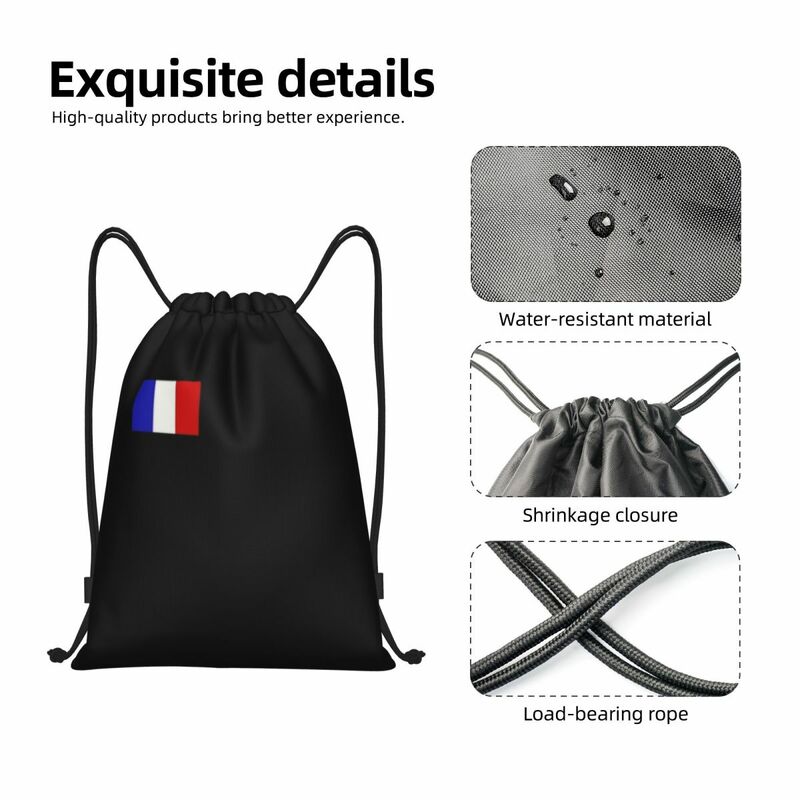 Mochila de cordão dobrável para homens e mulheres, saco esportivo, bandeira francesa, France Pride, saco de treinamento patriótico, saco de ginástica