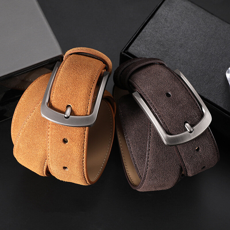 Sude Belts Cow Leather for Man And Lady Plaid Jeans Pin Buckle Luxury High Quality Classic Genuine Leather