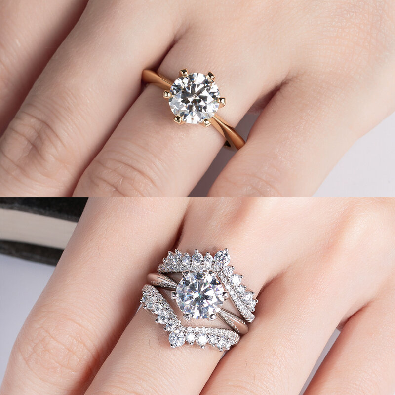 AnuJewel 1ct 2ct 3ct 5ct D kolor Moissanite pierścionek zaręczynowy dla kobiet 925 srebro pozłacane pierścionki pasjansa sprzedaż hurtowa