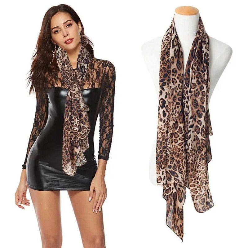 Bufanda Vintage con estampado de leopardo para mujer, chal de gasa suave, bufanda con estampado de animales, bufandas de invierno