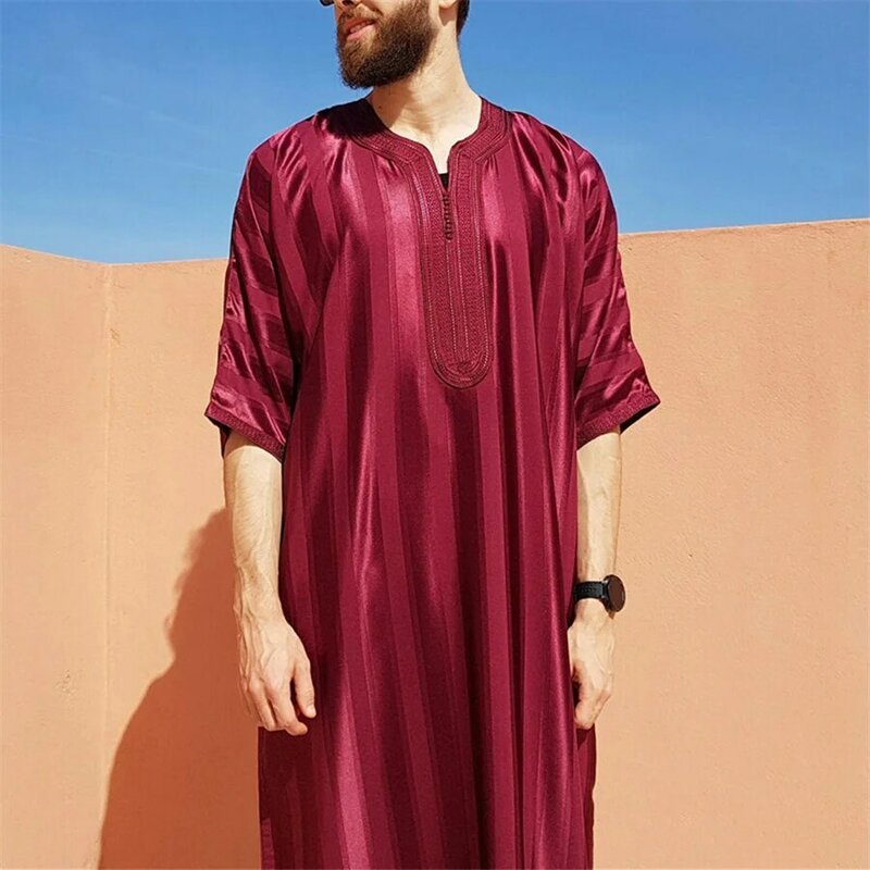 2024 Nieuwe Mannen Arabische Moslim Abaya Islamitische Kleding Mannen Geborduurde Jubba Thobe Marokkaanse Dubai Kaftan Eid Gebed Lange Gewaad Jurk