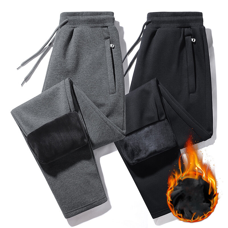 Pantalon d'hiver doublé de fourrure pour homme, survêtement épais, avec cordon de serrage, chaud, grande taille 6XL