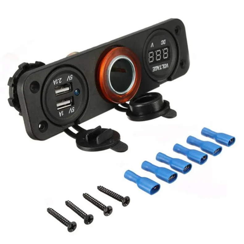 3 Port Motorbike Dual Usb Car Charger LED Digital Voltmeter Socket Splitter Cigarette Lighter For Phones/Boat