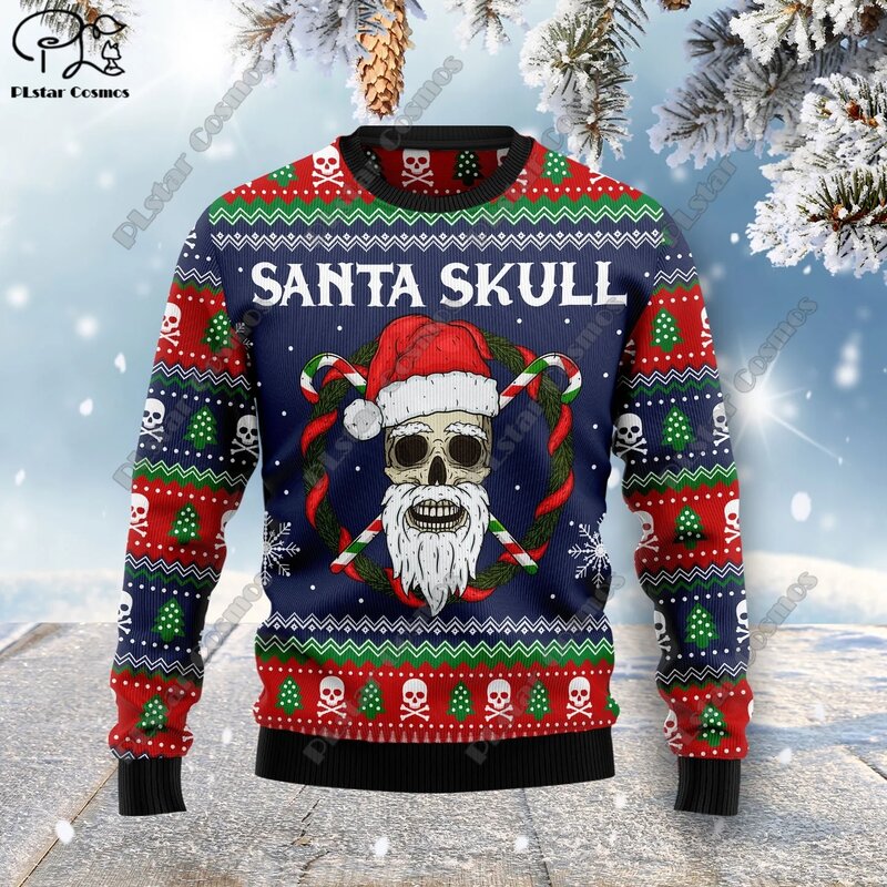 3D 인쇄 크리스마스 요소 크리스마스 트리 산타 클로스 패턴 아트 프린트 못생긴 스웨터, 거리 캐주얼 겨울 스웨터 S-2, 신제품
