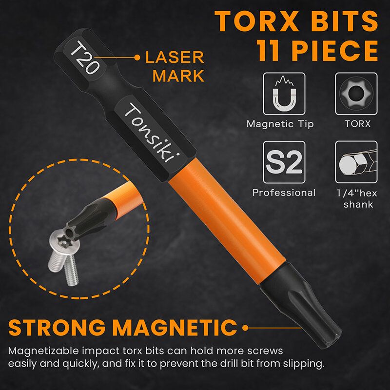11Pcs Torx Screwdriver Bits T20 T25 Torx Bit Set Magnetic Torx Impact Driver Bit with Holder