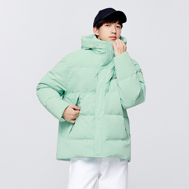 세미 다운 재킷 남성용, 따뜻하고 편안한 루즈핏 드로스트링 후드 패션 대학 스타일, 2022 겨울 신상