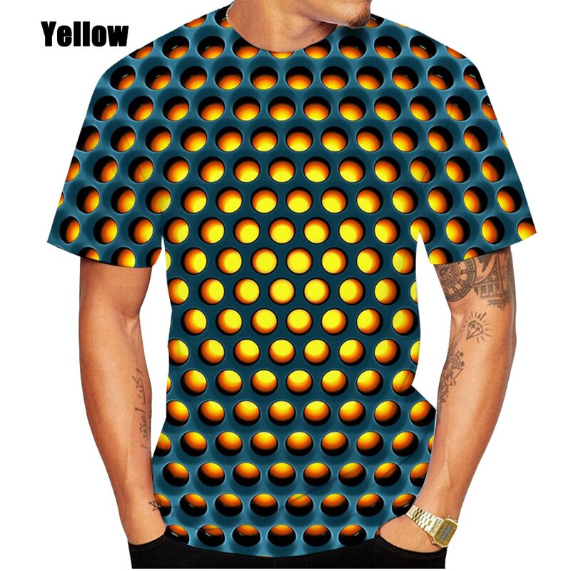 Camiseta de manga corta para hombre, camisa con estampado digital, 3D estampado geométrico, informal y a la moda, novedad de 2024