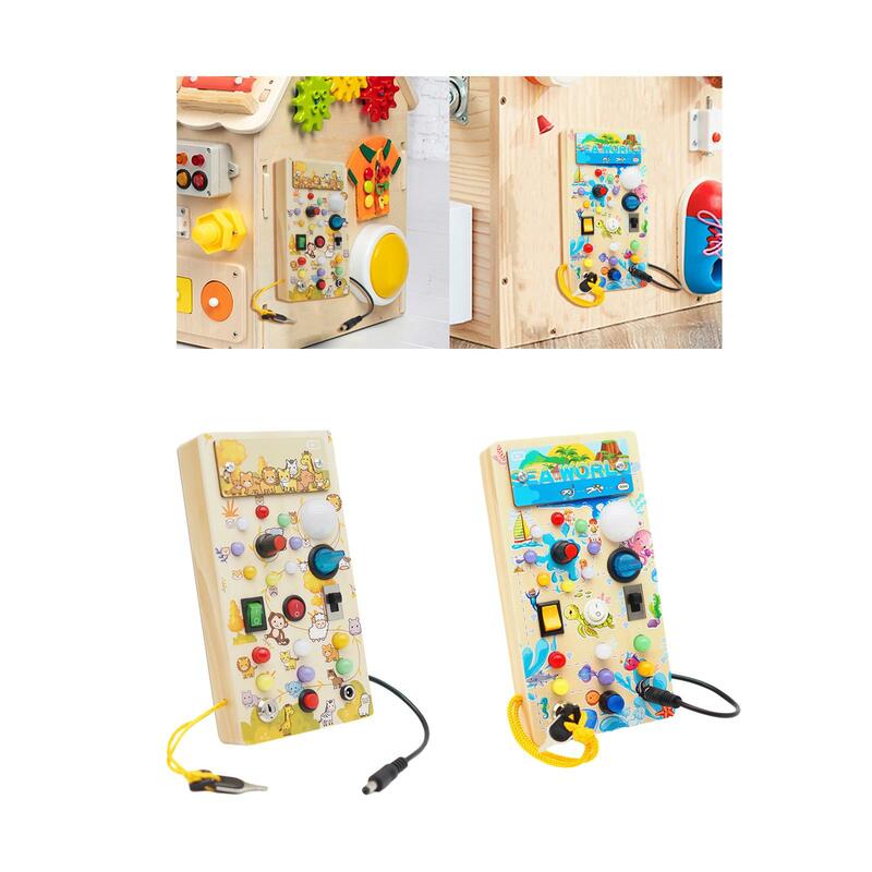Montessori-LED Busy Board Switch Light, Sensory Board, Ensino Aids, Educação Infantil, Brinquedo Sensorial de Madeira para Avião, Presentes de Férias