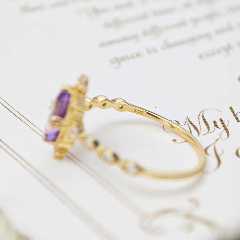 Cincin Perhiasan bagus 925 perak murni batu permata Amethyst alami cincin wanita gaya elegan untuk wanita perhiasan bagus