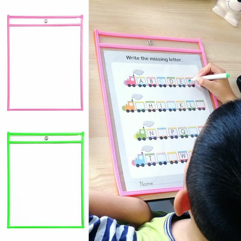 10Pack Reusable Dry Erase Pockets Clear 10" 14" Write Wipe Pockets Sleeves Fits Standard Paper for Home Office School