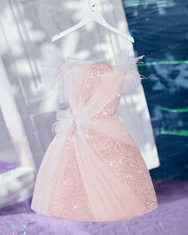 Bez ramiączek świecąca jasnoróżowa cekinowa sukienka na przyjęcie Mini seksowna świecąca sukienki koktajlowe Plus Size vestido feminino vestidos para muje