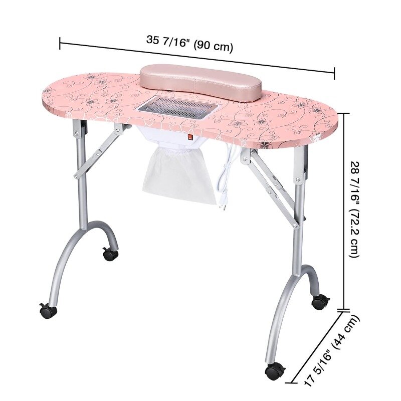 Manicure Nail Table Portable Folding Nail Technician Desk with Built-in Dust Collector & Carry Bag Manicure Table