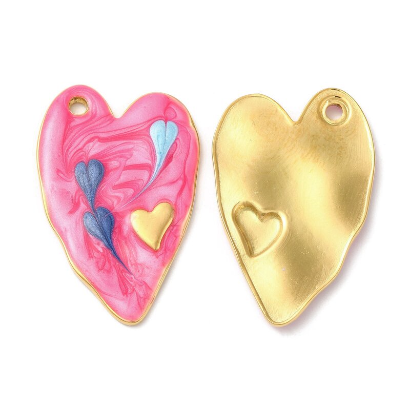 20pcs Heart Charm 304 Stainless Steel Enamel Dangle Pendant Real 18K Gold Plated for Jewelry Making DIY Fashion Bracelet