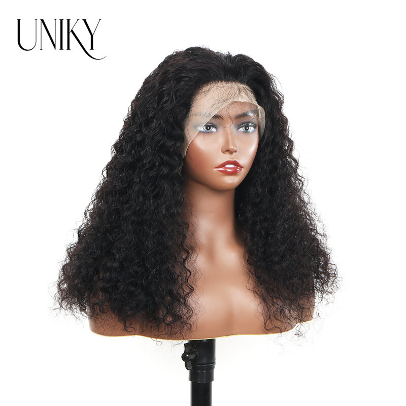250% Density Deep Water Wave Lace Front Wig Natural Black Color 13x4 HD Transparent Lace Frontal Human Hair Wig For Black Women