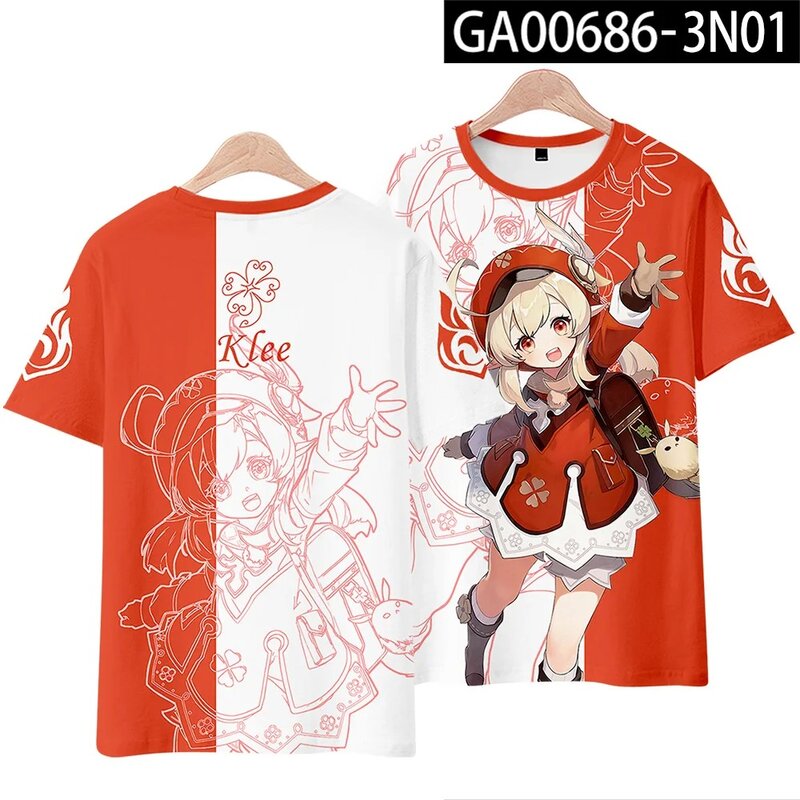 Популярная детская футболка с 3D-принтом игры genshin impact klee, модная повседневная мультяшная футболка с аниме, одежда для мальчиков и девочек, косплей 2024
