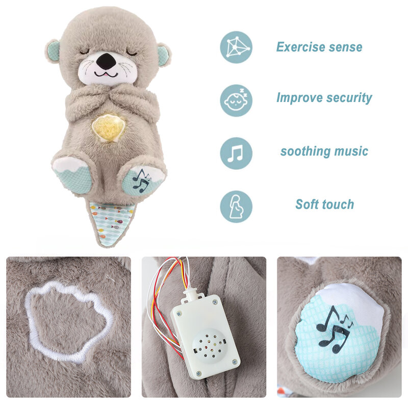 Bernapas Otter bayi tidur dan Playmate Otter musik boneka mainan mewah dengan suara ringan bayi sensorik nyaman hadiah bayi