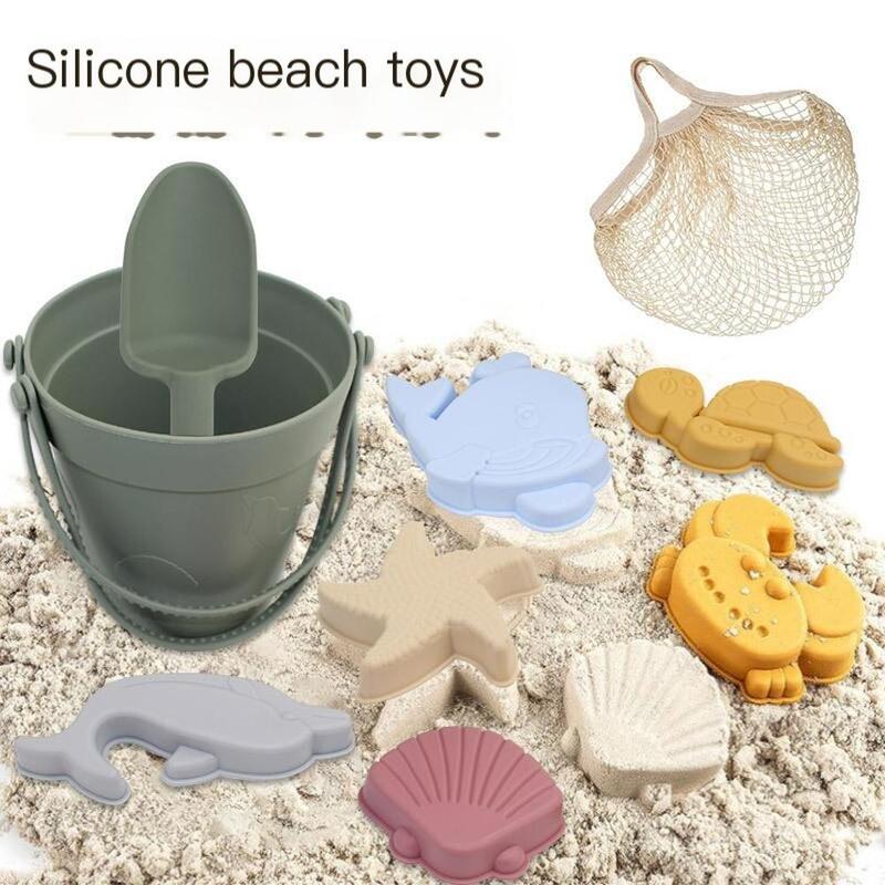 Juguetes de playa de verano para niños y niñas, pala de silicona, cubo, arena, regalos de cumpleaños, 8 piezas