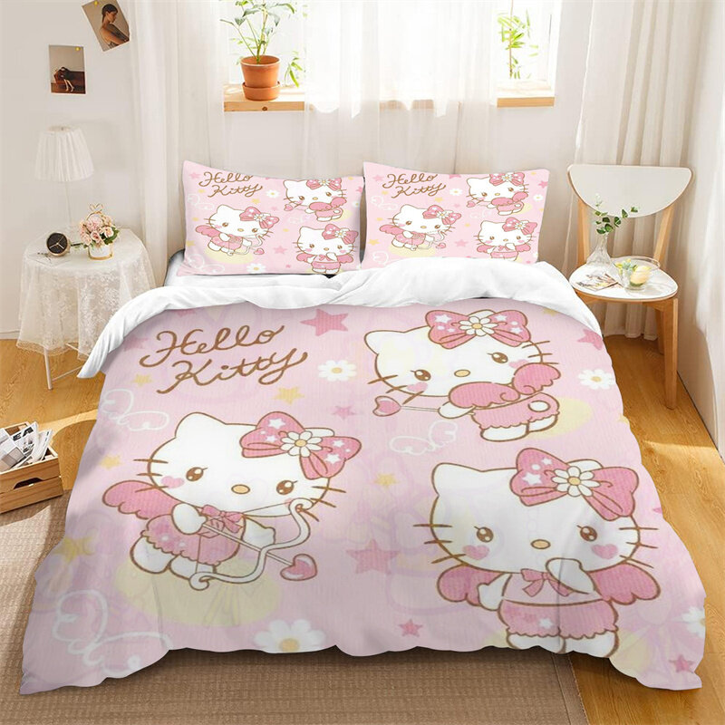 Edredón con estampado Digital 3D de Hello Kitty, ropa de cama colorida con patrón de dibujos animados, decoración Universal para habitación de niños