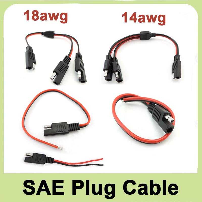 Quick Connect SAE Plug 18AWG 14AWG Power Extension Cable 1 to 2 SAE Power Extension Cable Adapter 2 Pin Connector Disconnect